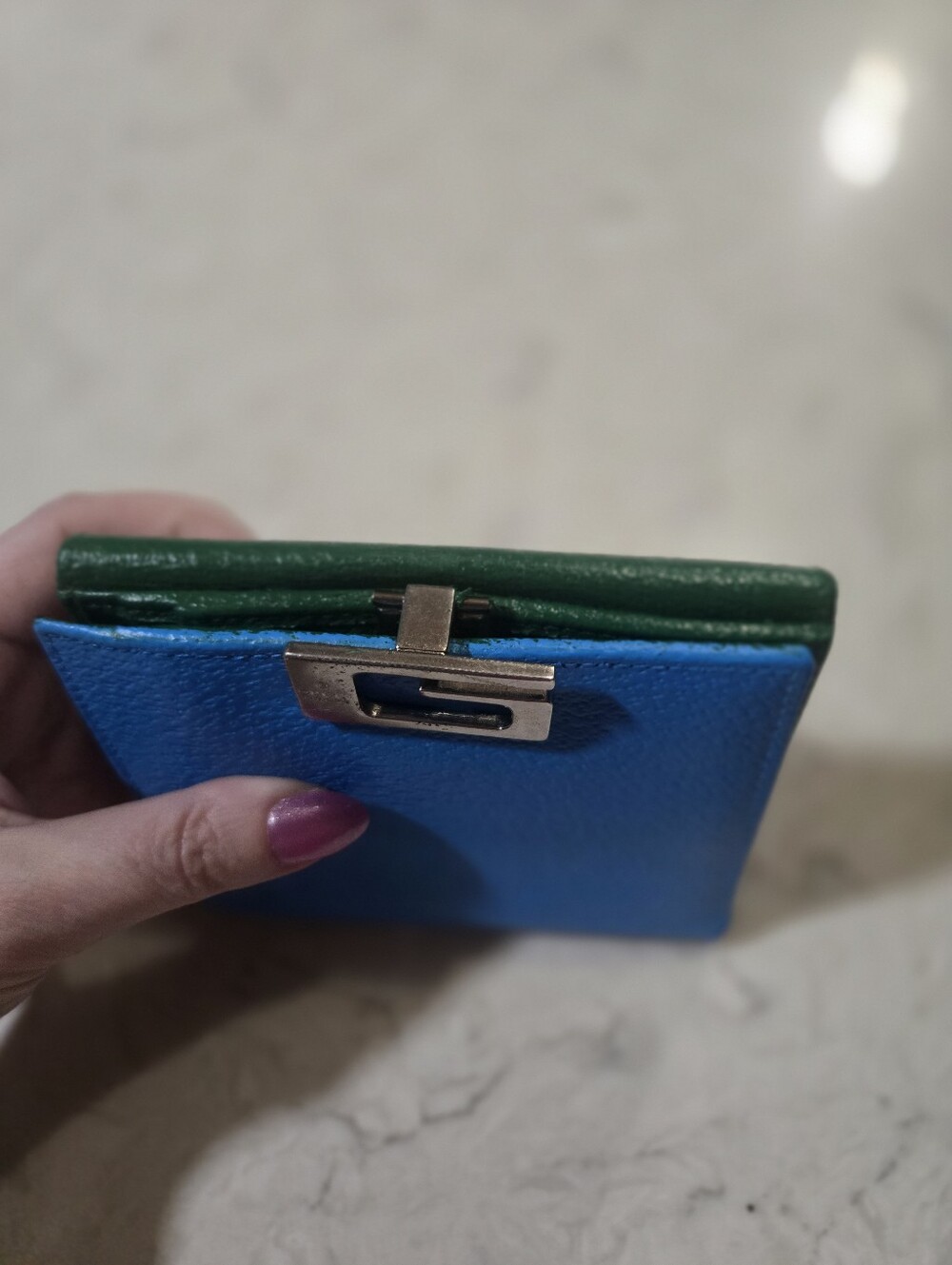 Gucci Green And Blue Leather Wallet with Silver G-Clasp - Picture 5 of 15